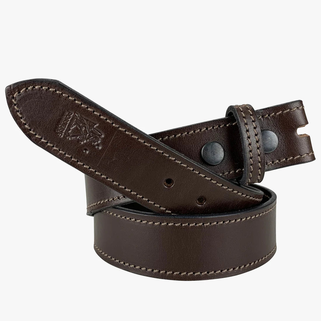 Australian made solid leather belt, 1.5 inches wide, durable construction with no buckle included for custom hardware fitting.