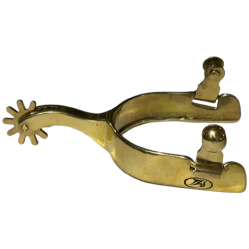 Gold Cup Camp Draft spurs with 1-inch band, 2-inch shank and brass rowels for western and camp draft riding boots.