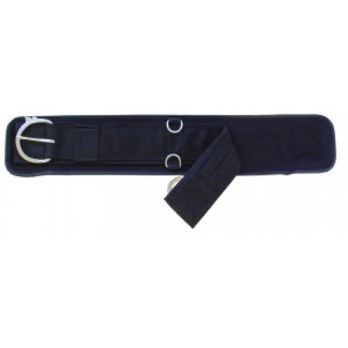 Neoprene western saddle girth with removable washable liner for cushioning, support and horse comfort during riding.