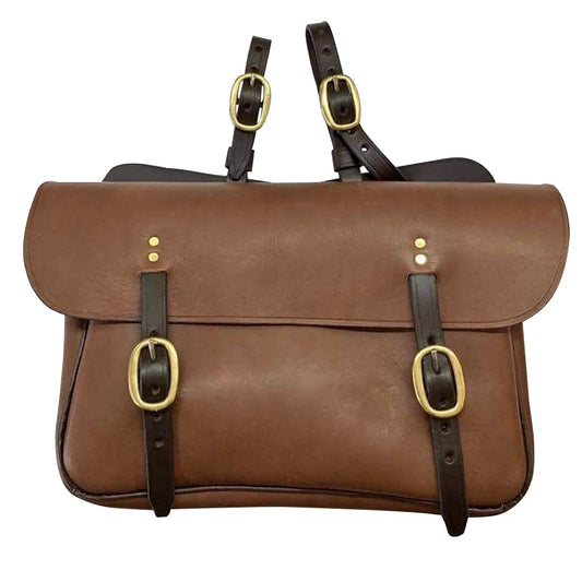 Australian made solid leather saddle bag with Italian leather front brass fittings and contrast piping detail durable riding storage bag