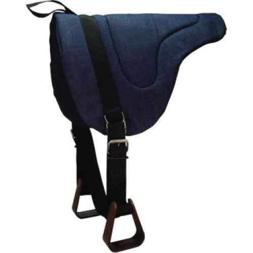 Bare back riding pad with integrated stirrups for comfortable, secure horse riding and improved balance.