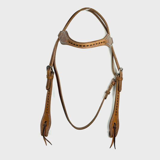 Ezy Ride Western bridle with shaped browband decorative lace and dot detail in harness leather one size fits cob and full horses