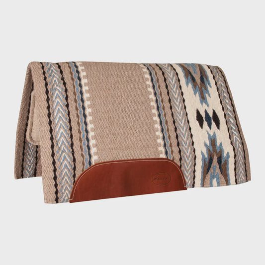 36x34 New Zealand wool western saddle pad with felt centre, tan wool bottom and leather wear patches.