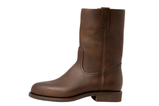 Heavy duty roper work boot made from Australian bull hide leather with leather lining, Poron comfort footbed, and thick oil-resistant cork rubber sole and heel.