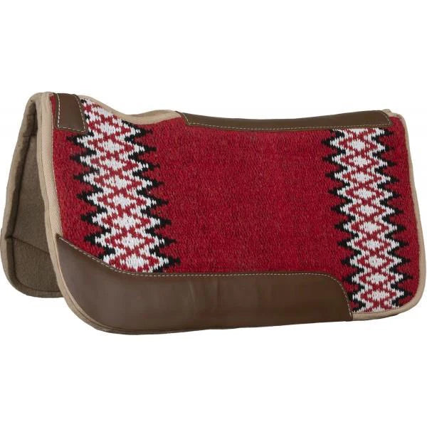 Premium Navajo wool saddle pad with woven top and felt backing. Contoured design reduces wither pressure for comfort, durability, and everyday Western riding.