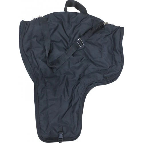 Western padded saddle bag with quilted protection and separate fender compartments for transport and storage.
