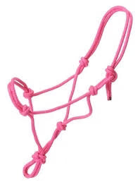 Pink Knotted rope horse halter for training and everyday handling with soft, lightweight design and secure control knots.